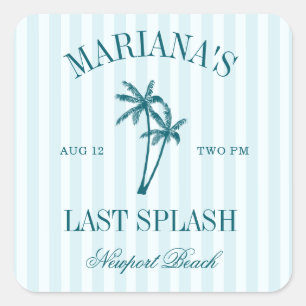 Sticker Carré Bachelorette dernière Planche Bleue Palmiers Turqu