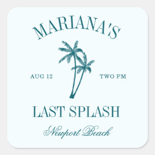 Sticker Carré Bachelorette dernière Planche Bleue Palmiers Turqu