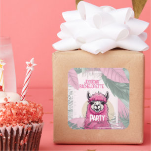 Sticker Carré Bachelorette Lama Rose Joyeux