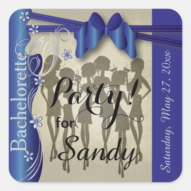 Sticker Carré Bachelorette ou Anniversaire Diva Girls - Sapphire (Devant)