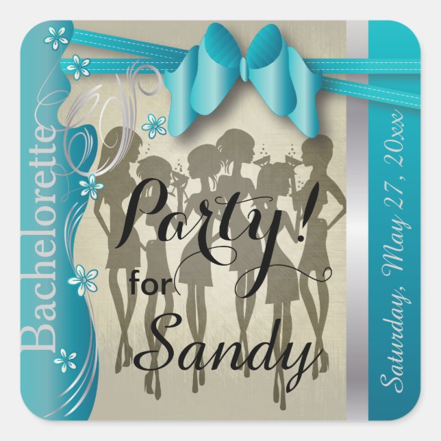 Sticker Carré Bachelorette ou fête d'anniversaire Diva Girls - B (Devant)