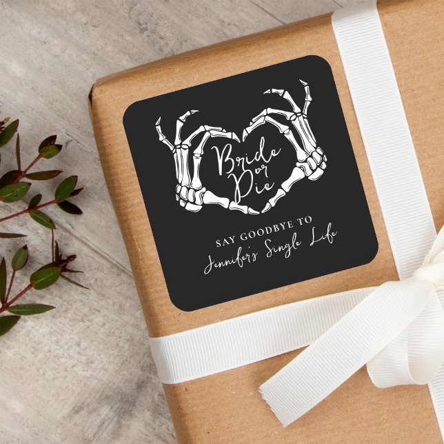 Sticker Carré Bachelorette Party Bride or Die Skeleton Heart (Créateur téléchargé)