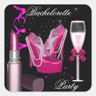 Sticker Carré Bachelorette Party Lipstick Chaussures roses Champ