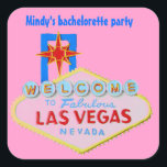 Sticker Carré Bachelorette rose Las Vegas<br><div class="desc">Les autocollants de la soirée de bachelorette de Las Vegas sont amusants à sceller votre enveloppe d'invitation flap. Ces autocollants en bachelorette de signe de bienvenue rose aident à commencer l'ambiance de fête dès que votre invitation arrive. Elles peuvent également être apposées sur des tasses et des anneaux de serviette...</div>