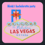 Sticker Carré Bachelorette rose Las Vegas<br><div class="desc">Les autocollants de la soirée de bachelorette de Las Vegas sont amusants à sceller votre enveloppe d'invitation flap. Ces autocollants en bachelorette de signe de bienvenue rose aident à commencer l'ambiance de fête dès que votre invitation arrive. Elles peuvent également être apposées sur des tasses et des anneaux de serviette...</div>