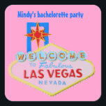 Sticker Carré Bachelorette rose Las Vegas<br><div class="desc">Les autocollants de la soirée de bachelorette de Las Vegas sont amusants à sceller votre enveloppe d'invitation flap. Ces autocollants en bachelorette de signe de bienvenue rose aident à commencer l'ambiance de fête dès que votre invitation arrive. Elles peuvent également être apposées sur des tasses et des anneaux de serviette...</div>