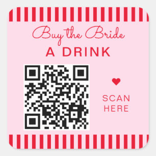 Sticker Carré Bachelorette rouge et rose rétro Code QR