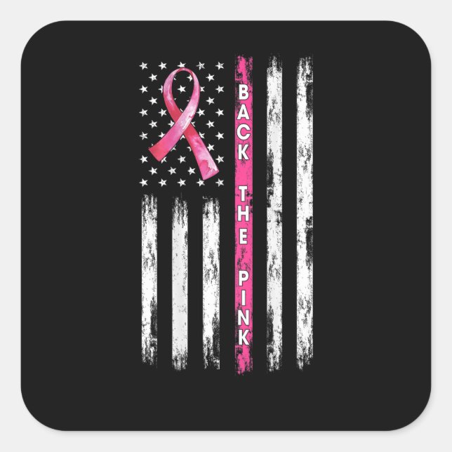 Sticker Carré Back The Pink Ribbon American Flag Breast Cancer A (Devant)
