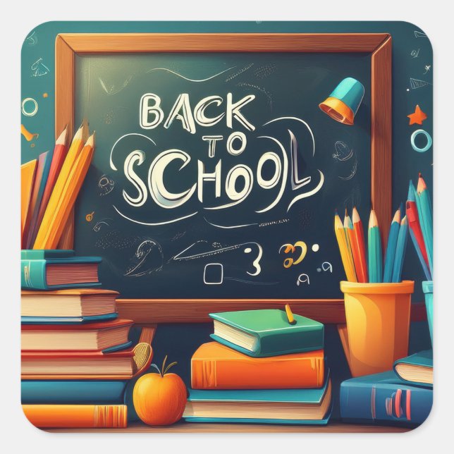 Sticker Carré Back to School Teacher Welcome Blackboard Books  (Devant)