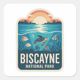 Sticker Carré Badge de la vie marine du parc national de Biscayn