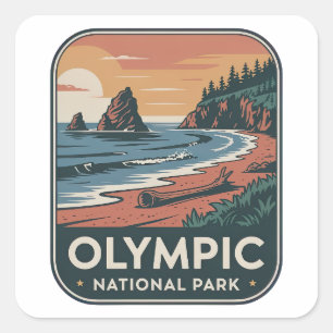 Sticker Carré Badge Vintage du Littoral du Parc National Olympiq