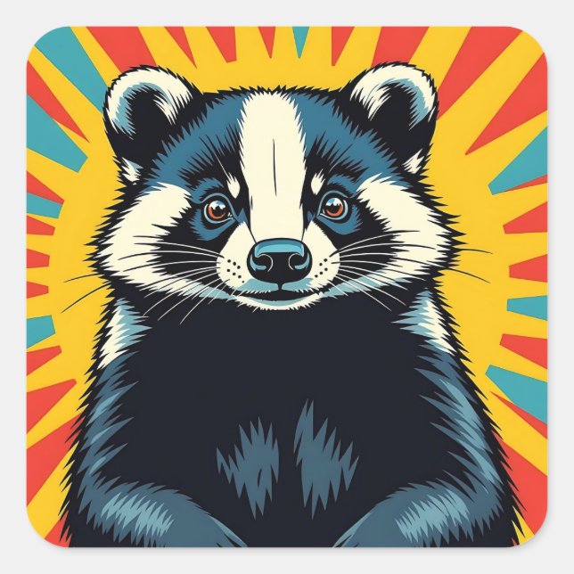 Sticker Carré Badger d'art Pop Cute (Devant)
