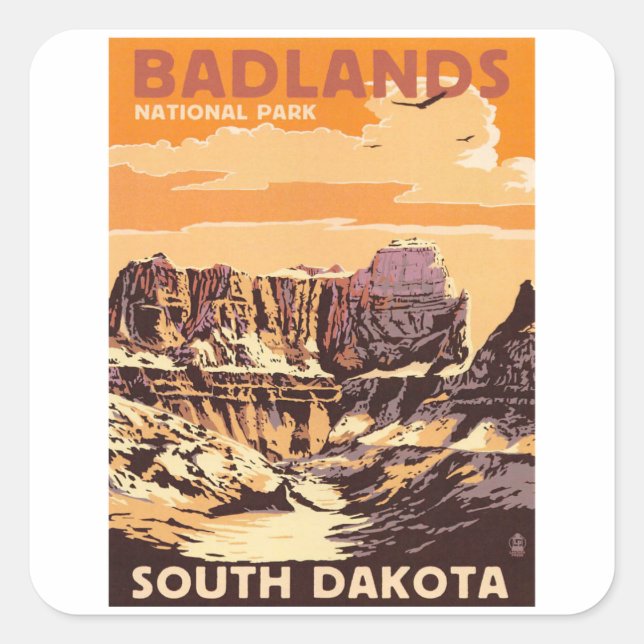 Sticker Carré Badlands Dakota - Vintage voyage (Devant)