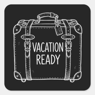 Sticker Carré Bagage Prêt pour les Vacances Croquis