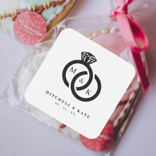 Sticker Carré Bague de mariage à diamant blanc et noir avec mono