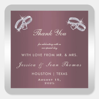 Sticker Carré Bagues argentées et Mariage Burgandy