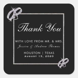 Sticker Carré Bagues de mariage en diamant classe argent Mariage