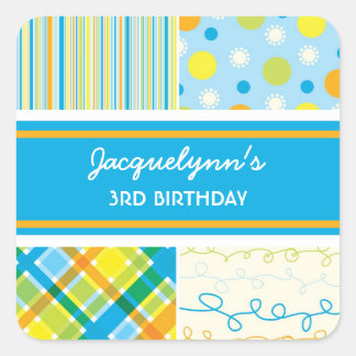 Sticker Carré baguette d'anniversaire de la plage bleu de fatfat