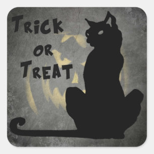 Sticker Carré Baguette de chat noir ou Stick d'Halloween