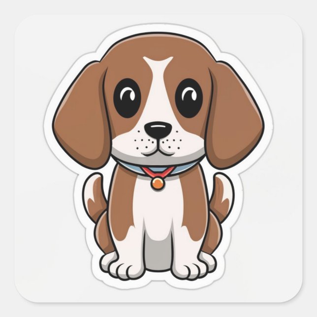 Sticker Carré Baguette de chien beagle (Devant)