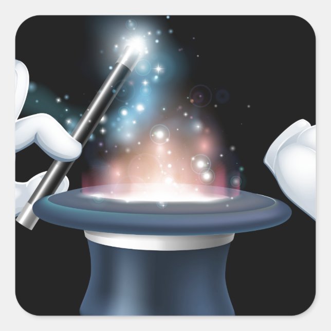 Sticker Carré Baguette de magicien et tour de chapeau supérieur (Devant)