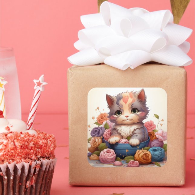 Sticker Carré Baguette vintage chat (Fête)