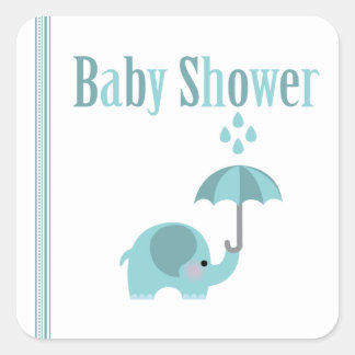 Sticker Carré Baguettes de baby shower bleu éléphant doux