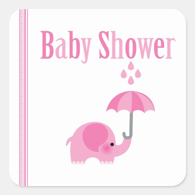 Sticker Carré Baguettes de baby shower pour filles roses d'éléph (Devant)