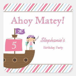 Sticker Carré Baguettes de fête d'anniversaire de fille rose mig