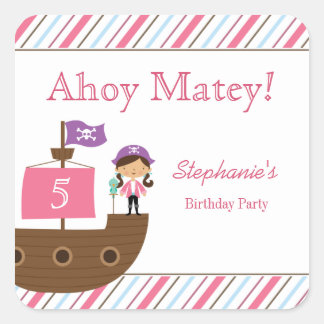 Sticker Carré Baguettes de fête d'anniversaire de fille rose mig
