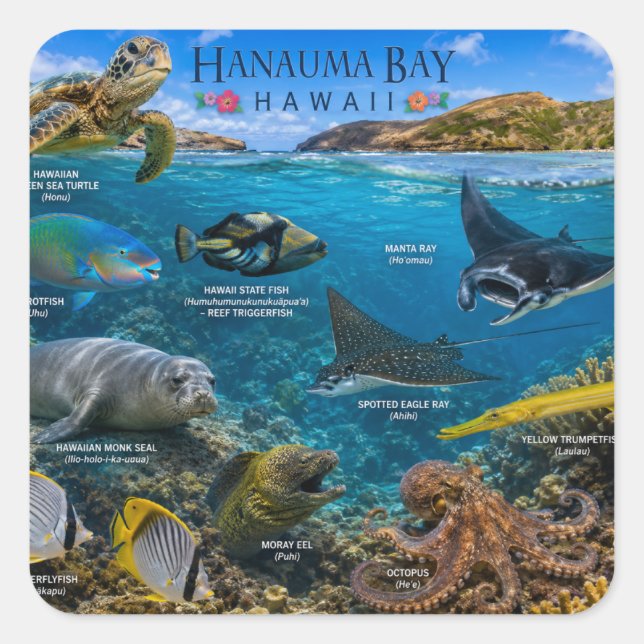 Sticker Carré Baie de Hanauma Hawaii (Devant)