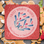 Sticker Carré Baies de Noël Parties scintillant de vacances fait<br><div class="desc">Créez des autocollants pour étiquette vos vacances de Noël produits maison,  biscuits,  bonbons,  gâteries,  faveurs de fête et plus avec des saints et des baies bleus sur l'arrière - plan faux parties scintillant rouge et votre message en lettres chic.</div>