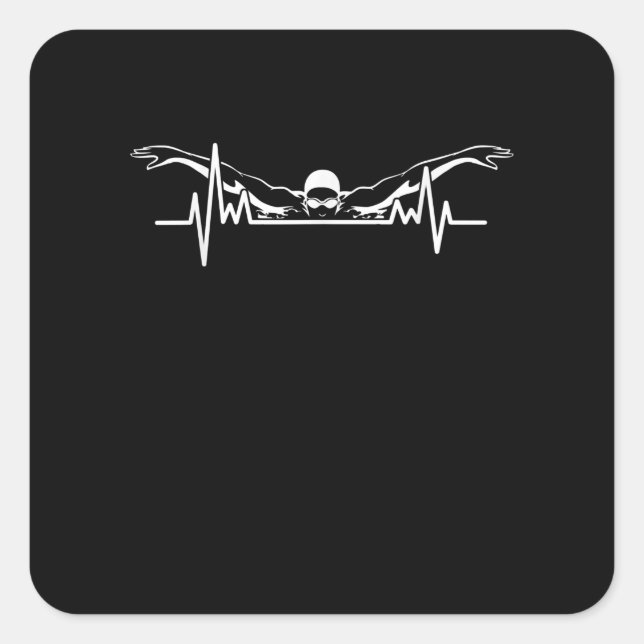 Sticker Carré Baignade Heartbeat Équipe Baignade Femmes Filles (Devant)