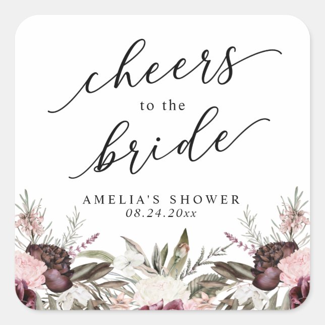 Sticker Carré Baigne de Mariage Floral Bohème Bourguignon (Devant)