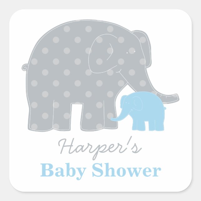 Sticker Carré Bain de bébé éléphant bleu maman et bébé garçon (Devant)