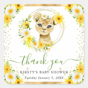 Sticker Carré Bain de bébé Fleur de Jungle Mignon au lavis