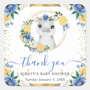 Sticker Carré Bain de bébé Fleur de jungle mignonne aquarelle Hi