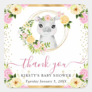 Sticker Carré Bain de bébé Fleur de jungle mignonne aquarelle Hi