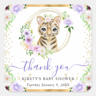 Sticker Carré Bain de bébé Fleur de jungle mignonne aquarelle Ti
