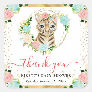 Sticker Carré Bain de bébé Fleur de jungle mignonne au aquarelle