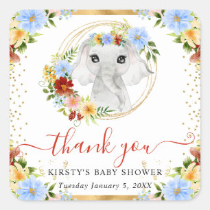 Sticker Carré Bain de bébé Fleurs de jungle éléphant Mignon aqua