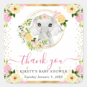 Sticker Carré Bain de bébé Fleurs de jungle éléphant Mignon aqua