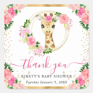 Sticker Carré Bain de bébé floral à la girafe jungle mignonne aq