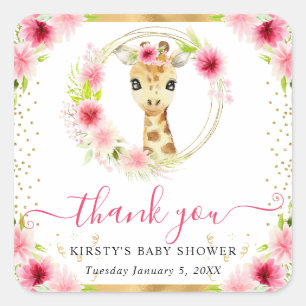 Sticker Carré Bain de bébé floral girafe jungle mignon aquarelle