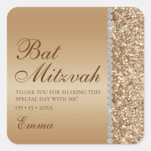 Sticker Carré Bain de Mitzvah à paillettes dorées