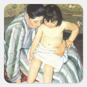 Sticker Carré Bain d'enfant par Mary Cassatt Impressionnisme Vin
