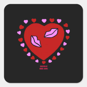 Sticker Carré Baise Carré Coeur Lovely Kisses