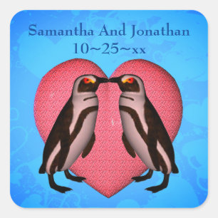 Sticker Carré Baiser Coeur des pingouins Mariage personnalisé