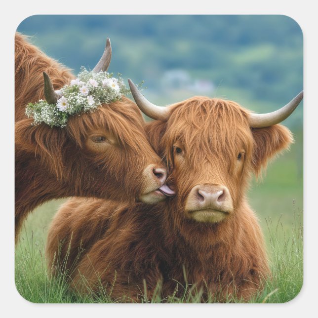 Sticker Carré Baiser de vache des Highlands (Devant)