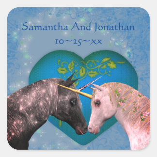 Sticker Carré Baiser Unicorns Coeur Mariage personnalisé